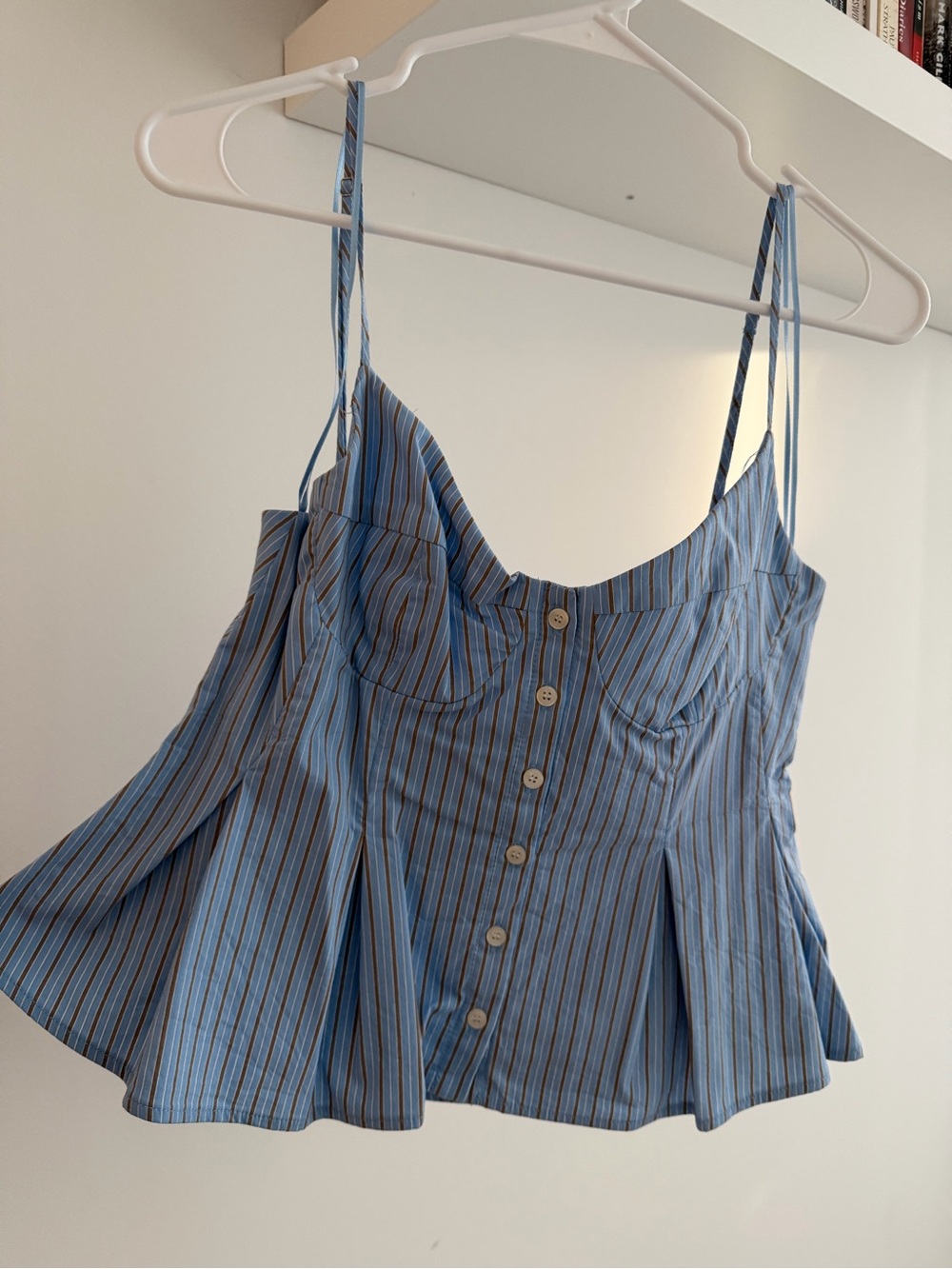 Zara Women’s Blue Striped Button-Front Cami Top